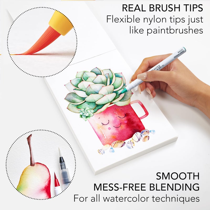CHROMATEK 54 Watercolor Pens Set | Including 15 Page Pad & Online Video Tutorial Series | 4 Aquapens & 50 Unique Colors | Brush Pens | Easily Blendable, Vivid, Smooth | Professional Art Supplies - Image 3